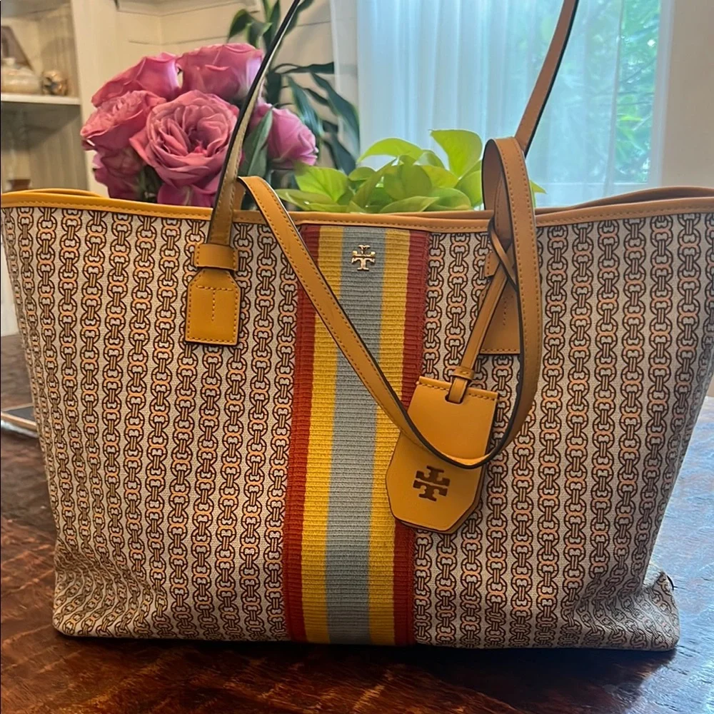 Tory Burch Yellow and Red Tote Bag with Vibrant Design - Picture 1 of 7